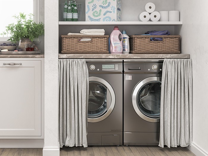 Conceal your washer and dryer with a curtain